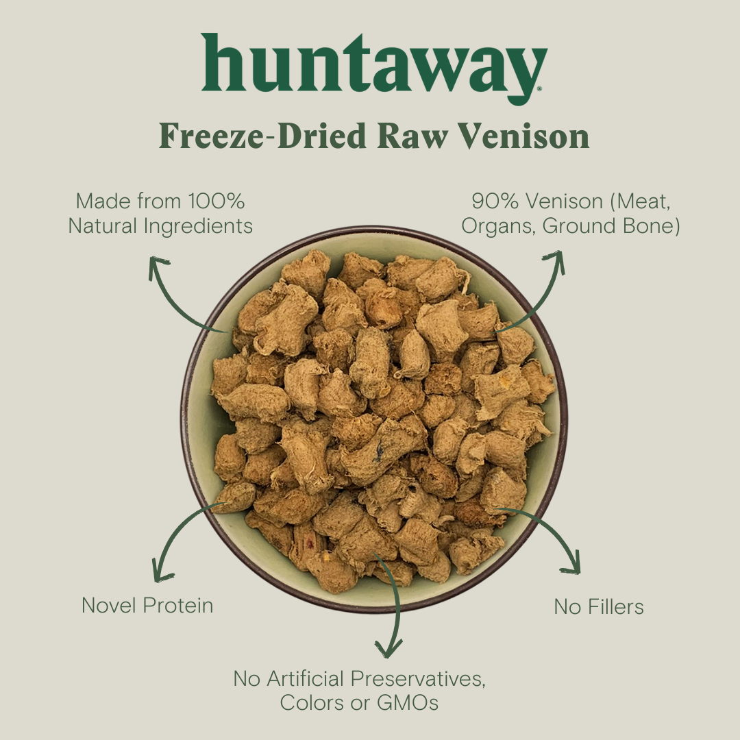 Natural Raw Venison Dog Food. Novel Protein. No GMO. No preservatives. No fillers.